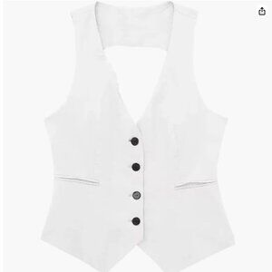 White V-Neck Vest with Black Buttons--Small-True to Size